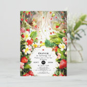 Zoete kleurrijke betoverde aardbei verjaardag kaart (Staand voorkant)