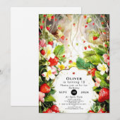 Zoete kleurrijke betoverde aardbei verjaardag kaart (Voorkant / Achterkant)