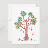 Zoete kleurrijke hartbladeren en vogelontwerp briefkaart (Voorkant / Achterkant)