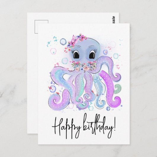 zoete kleurrijke octopus briefkaart (Voorkant / Achterkant)