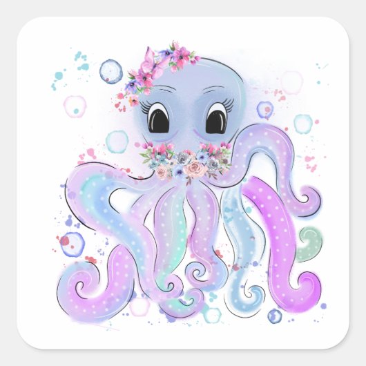 zoete kleurrijke octopus vierkante sticker (Voorkant)