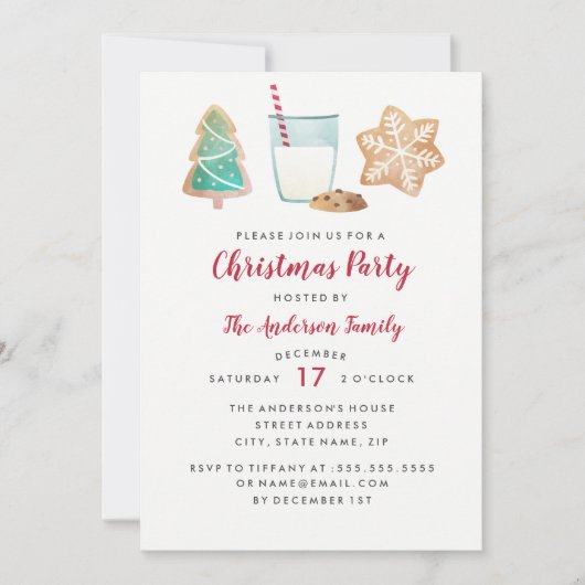 Zoete koekjes en melk kerstfeest uitnodiging (Voorkant)