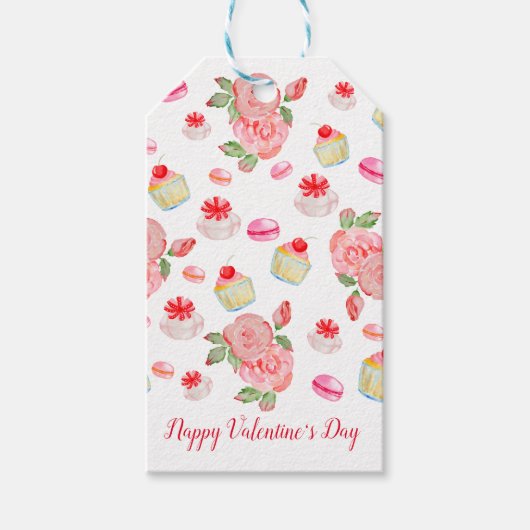 Zoete koekjes en rozen in de waterverf cadeaulabel (Voorkant)