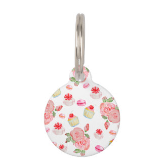 Zoete koekjes en rozen in de waterverf huisdierpenning