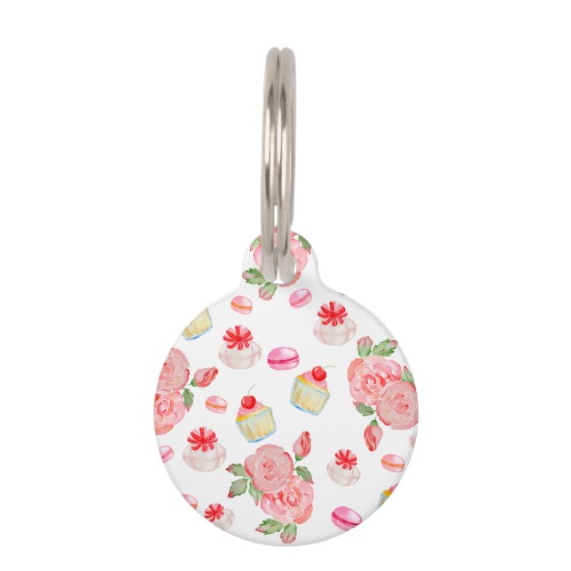 Zoete koekjes en rozen in de waterverf huisdierpenning (Voorkant)