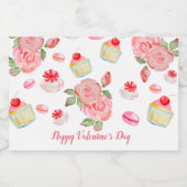 Zoete koekjes en rozen in de waterverf voedselcontainer etiket (Enkel label)