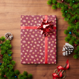 Zoete Koekjes en Thee Feestje Rood Patroon Cadeaupapier
