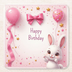 Zoete Konijn Baby Verjaardag 🐰 Kartonnen Onderzetters