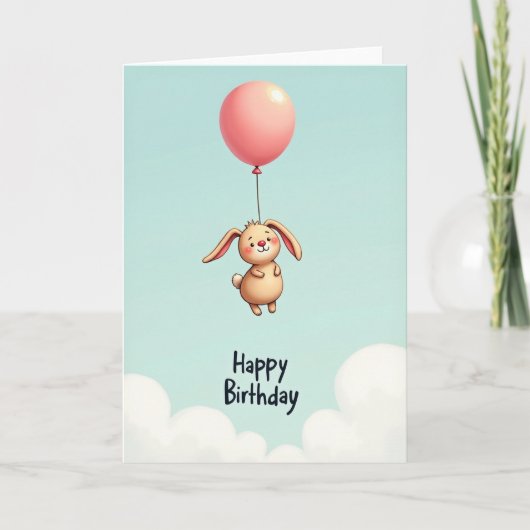Zoete Konijn Ballonkaart Kaart (Voorkant)