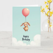 Zoete Konijn Ballonkaart Kaart (Gele Bloem)