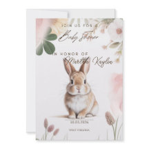 Zoete Konijn Bloemige Baby Shower Uitnodiging Bewe