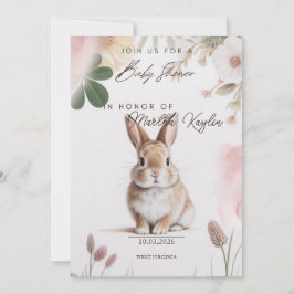 Zoete Konijn Bloemige Baby Shower Uitnodiging Bewe