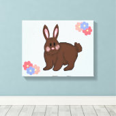 Zoete Konijn met Bloemen Canvas Afdruk (Insitu (Houten vloer))