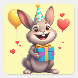 🐰 Zoete Konijn Met Verjaardagscadeau Vierkante Sticker