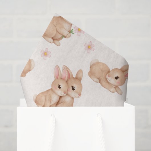 Zoete Konijn Roze Bloem Motief Tissuepapier (Cadeauzakje)
