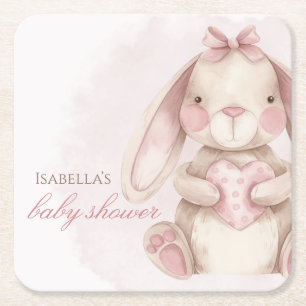 Zoete Konijn Waterverf Roze Baby Shower Kartonnen Onderzetters