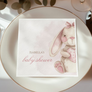 Zoete Konijn Waterverf Roze Baby Shower Servet