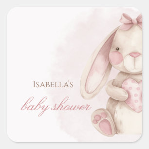 Zoete Konijn Waterverf Roze Baby Shower Vierkante Sticker
