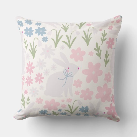 Zoete Konijn & Wilde Bloem Nursery Decoratie | Pas Kussen (Voorkant)