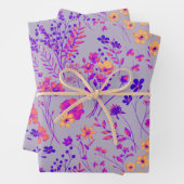 Zoete Krachtige Neon Roze & Paarse Waterverf Bloem Inpakpapier Vel (In situ)
