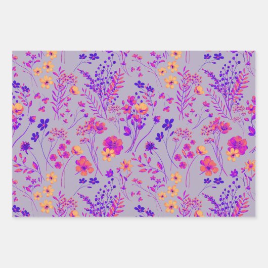 Zoete Krachtige Neon Roze & Paarse Waterverf Bloem Inpakpapier Vel (Voorkant)