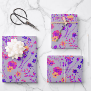 Zoete Krachtige Neon Roze & Paarse Waterverf Bloem Inpakpapier Vel
