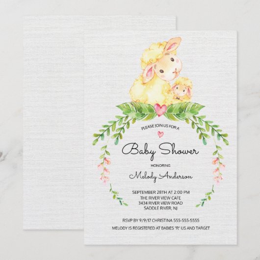 Zoete Lam Baby Shower Uitnodiging (Voorkant / Achterkant)