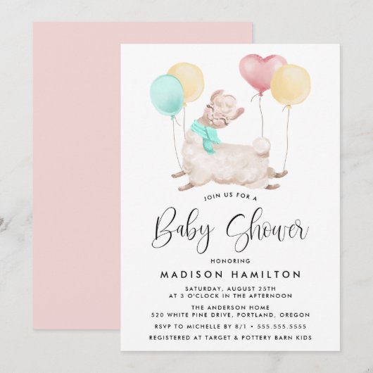 Zoete Lama Baby Shower Kaart (Voorkant / Achterkant)