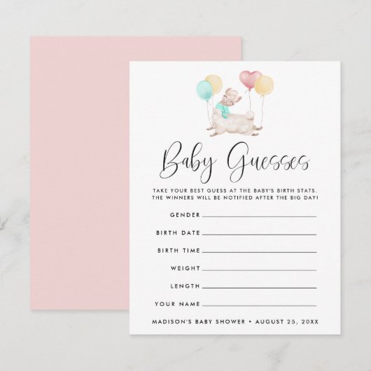 Zoete Lama Baby Shower Raadspel (Voorkant / Achterkant)