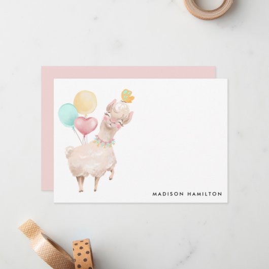 Zoete Lama Persoonlijke Briefpapier Notitiekaartje (Voorkant / Achterkant in situ)