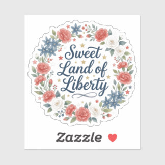 Zoete Land van Vrijheid Vintage Bloemige Patriotti Sticker