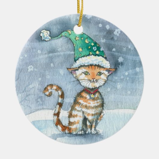 Zoete lapjeskat in feestelijke hoed Ornament (Voorkant)