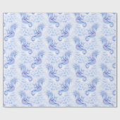 Zoete Lavendel Blauw Zeepaardje Nautische Oceaan Cadeaupapier (Vlak)