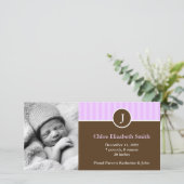 Zoete lavendel strepen baby geboorteaankondigingen aankondiging (Staand voorkant)