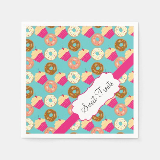 Zoete lekkernijen, donuts & cupcakes servetten (Voorkant)