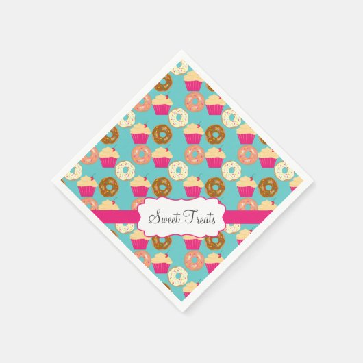 Zoete lekkernijen, donuts & cupcakes servetten (Hoek)