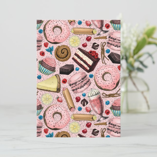 Zoete lekkernijen op roze (Staand voorkant)