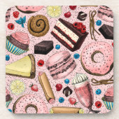 Zoete lekkernijen op roze bier onderzetter (Voorkant)