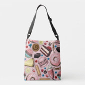 Zoete lekkernijen op roze crossbody tas (Achterkant)