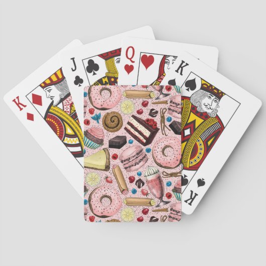 Zoete lekkernijen op roze pokerkaarten (Achterkant)