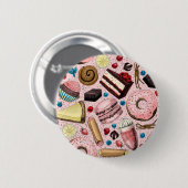 Zoete lekkernijen op roze ronde button 5,7 cm (Voorkant /achterkant)