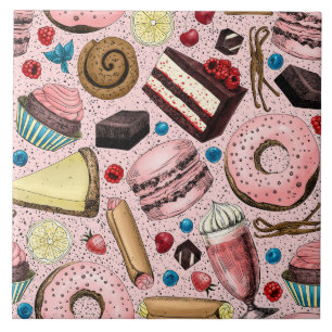 Zoete lekkernijen op roze tegeltje