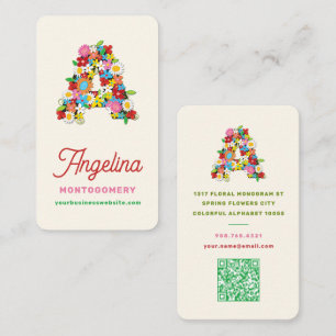 Zoete Lente Bloemen Botanische Letter A Monogram Visitekaartje