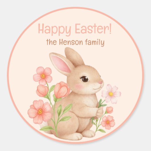 Zoete Lente Konijnen & Bloementuin Ronde Sticker (Voorkant)