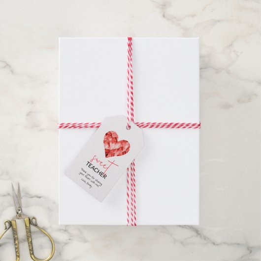 Zoete leraar met rode aquarel diamant hart cadeaulabel (Met Touw)