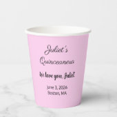 Zoete Letters: Roze op Zwarte Quinceanera Papieren Bekers (Voorkant)