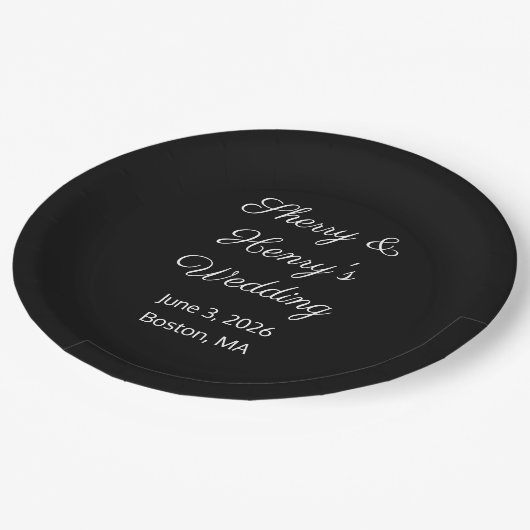 Zoete Letters Zwart Bruiloft Papieren Bordje (Gekanteld)