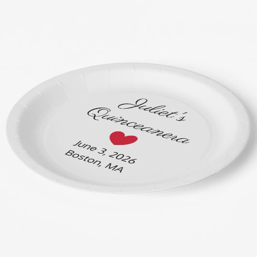 Zoete Letters: Zwart op Witte Quinceanera Papieren Bordje (Gekanteld)