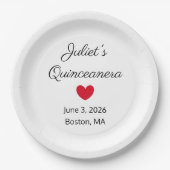 Zoete Letters: Zwart op Witte Quinceanera Papieren Bordje (Voorkant)