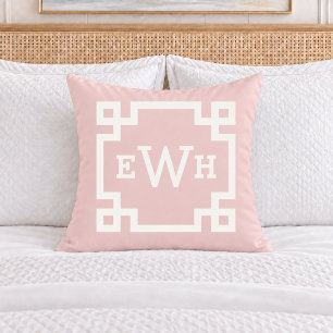 Zoete Licht Roze Griekse Sleutel Monogram Eerste L Kussen